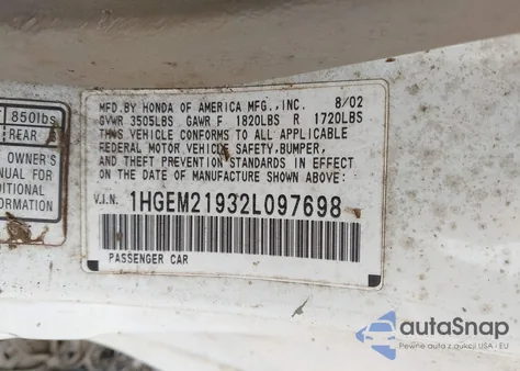 2002 Honda Civic Ex из США, поврежденный, VIN 1HGEM21932L097698